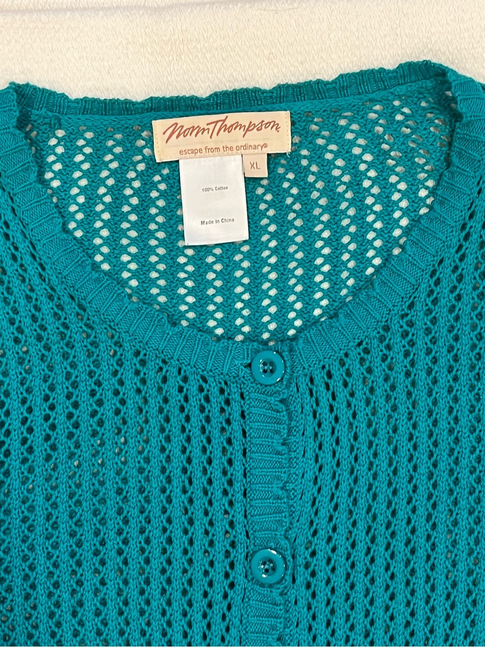 Norm Thompson Crochet Cardigan Sweater 100% Cotton Coastal Grandma Green Size XL - Picture 2 of 12